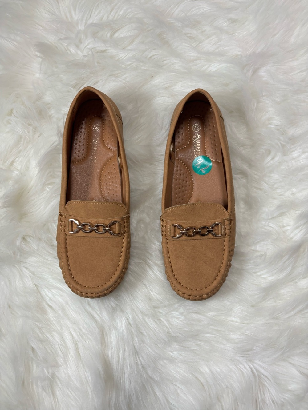 American Exchange Women's Camel Chain-Trim Loafers